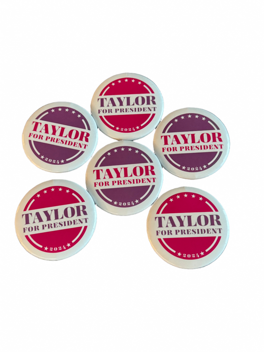 Taylor for President Pin Buttons - 6 Pack (Pink/Purple)